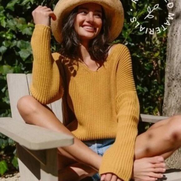 Jenni Kayne Fisherman Organic Cotton Blend Sweater Mustard Size L - Picture 3 of 10